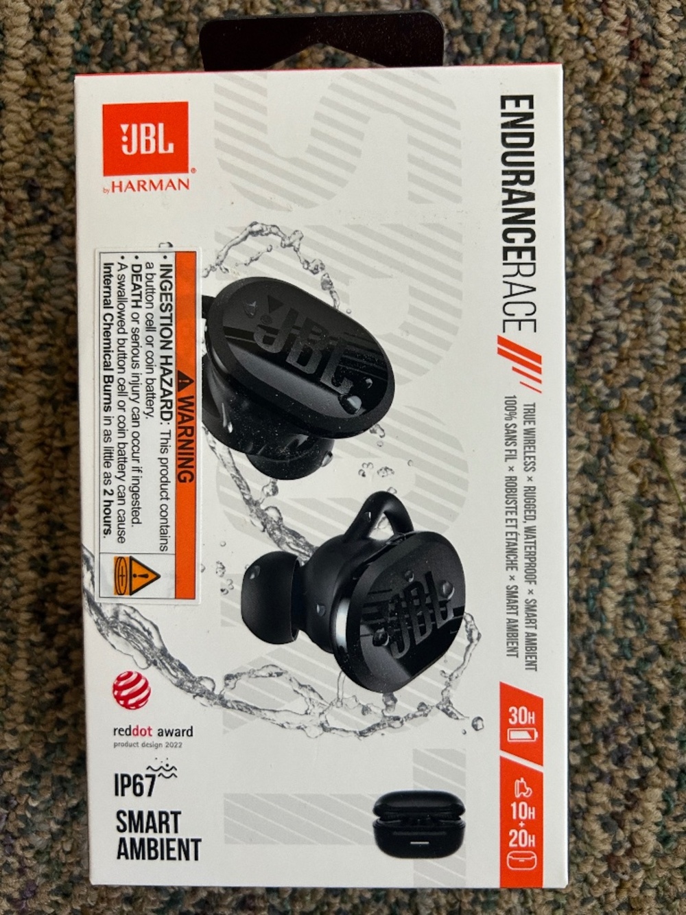 JBL Endurance Race Black Wireless Earbuds Waterproof